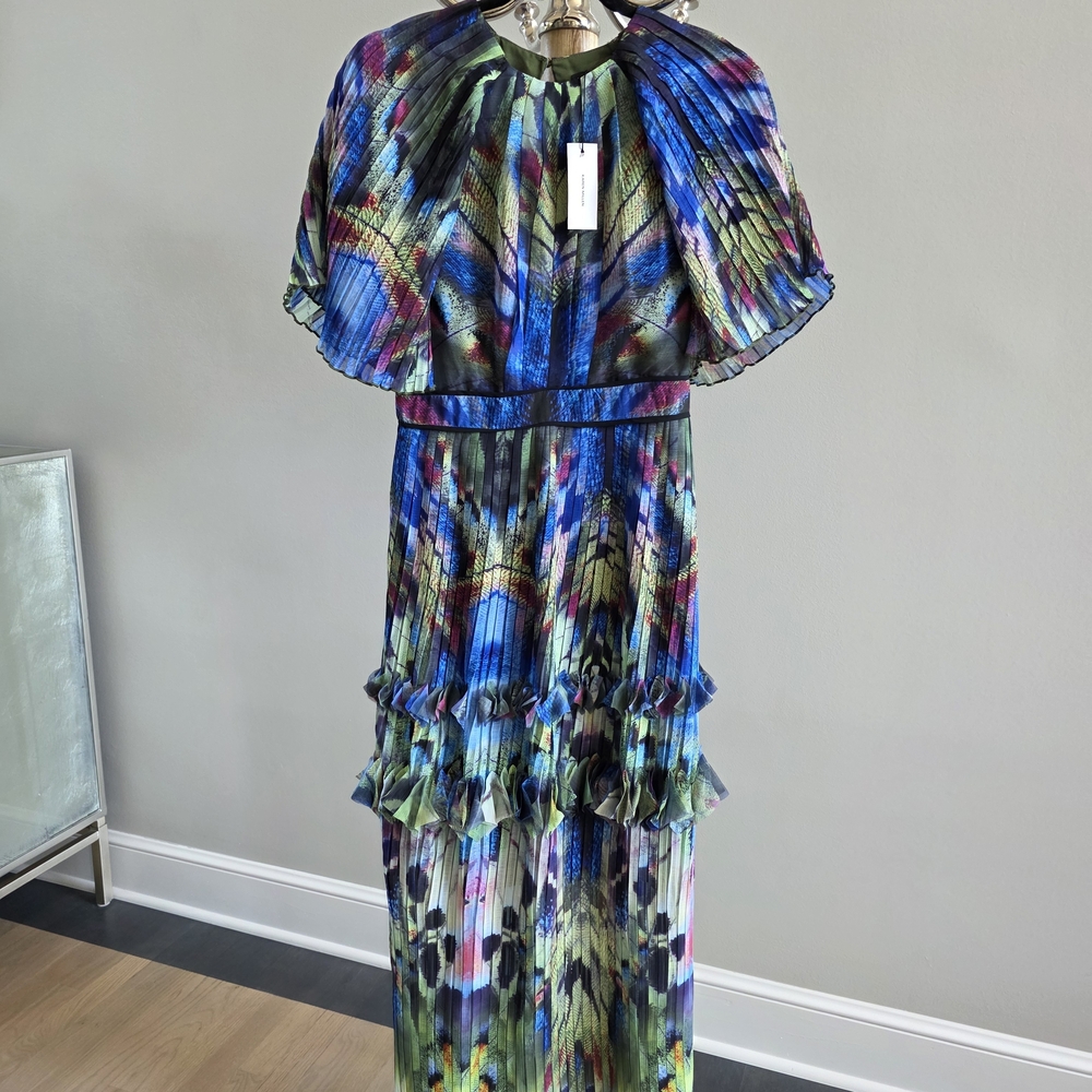 Karen Millen Multicolor Pleated Maxi Dress with Capelet